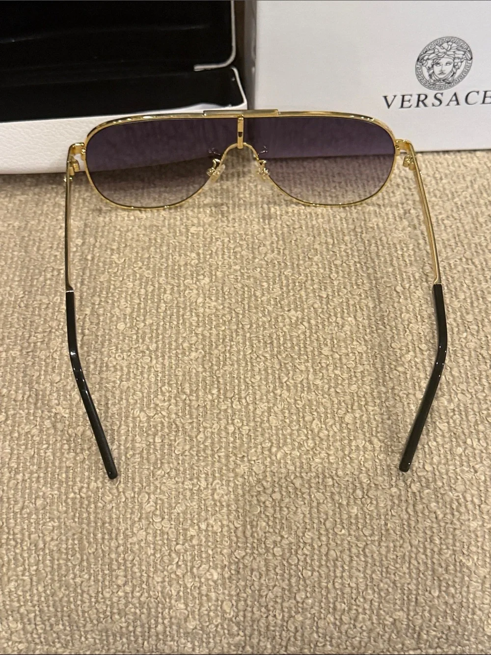 Versace Gold Frame Sunglasses with Black Lenses
